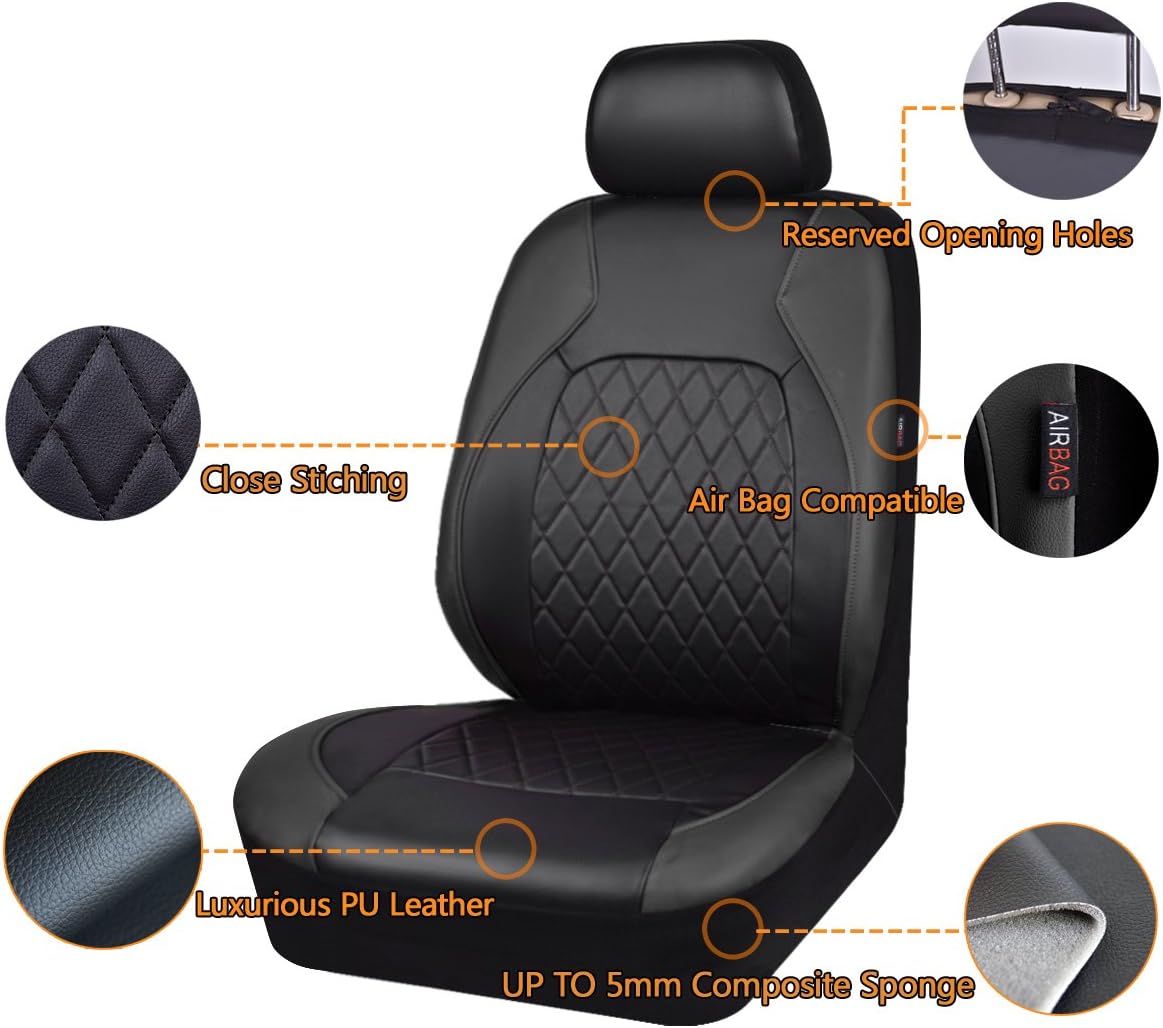 Universal Deluxe Pu Luxury Vinyl Faux Leather Car Seat Covers Full Set, Airbag Compatible, Breathable, Fit for Cars
