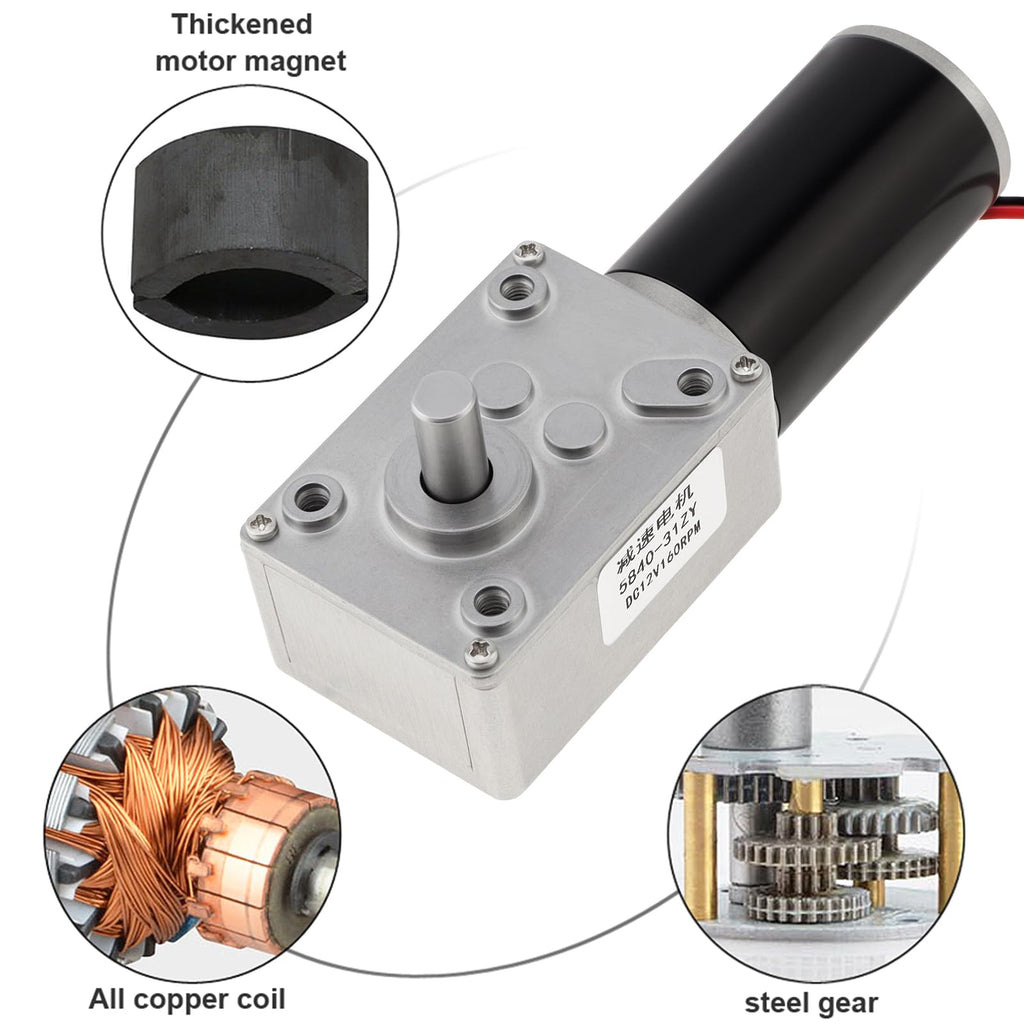 12V DC Worm Gear Motor with Mounting Bracket 80RPM Self Locking High Torque