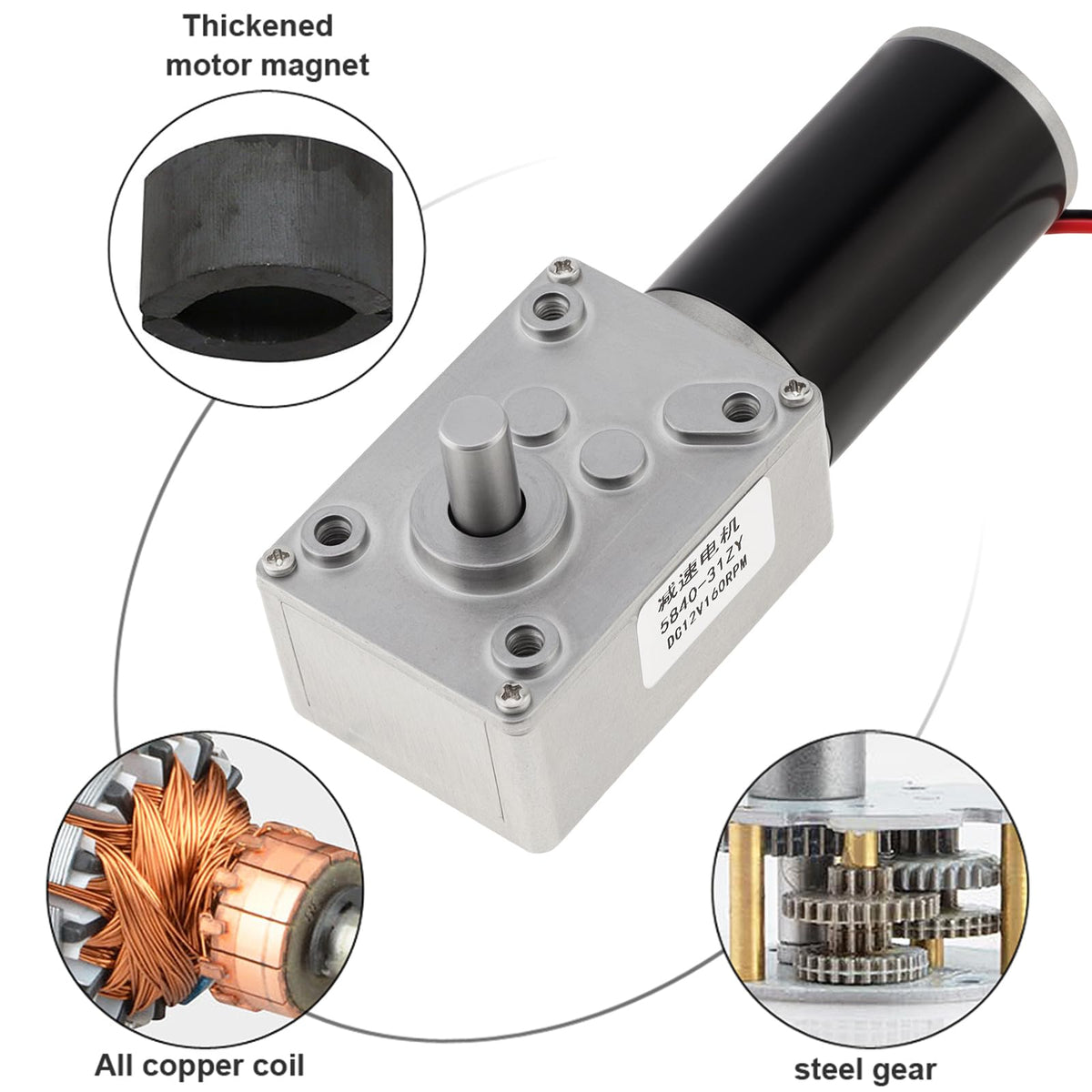 12V DC Worm Gear Motor with Mounting Bracket 80RPM Self Locking High Torque