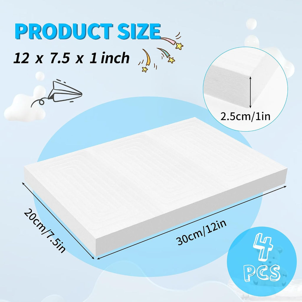 White 4 Pack 12x7.5x1 inch Foam Sheets 1 Inch