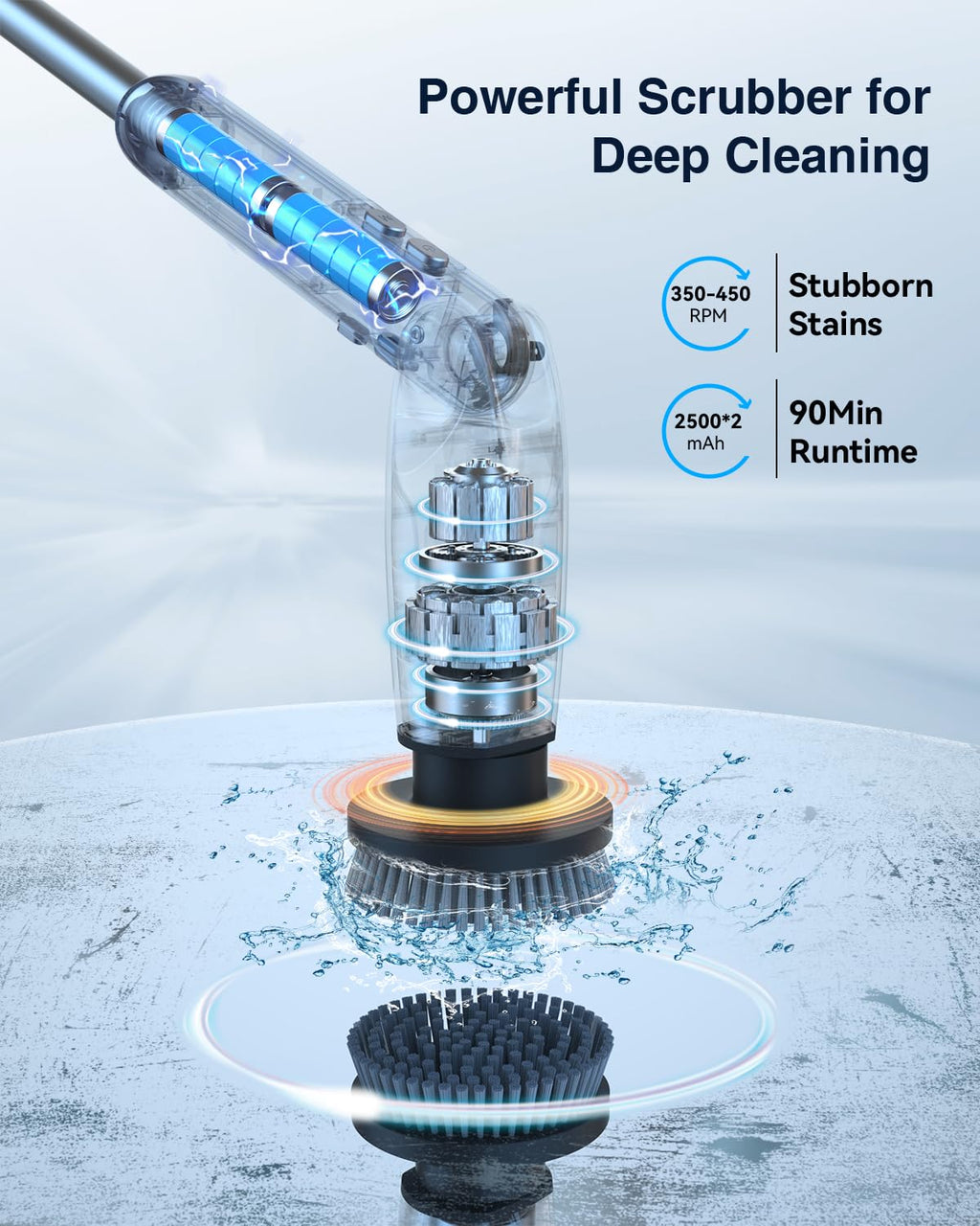 Electric Spin Scrubber, Shower Scrubber with 4 Adjustable Angles and 8 Brush Heads, Electric Scrubber with Long