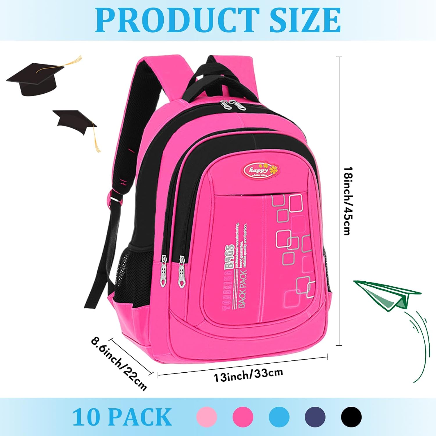 10 Pcs of School Backpack Bulk 17 Inch Classic Student Bag Bulk Printed Book Bags with Adjustable Padded Straps and