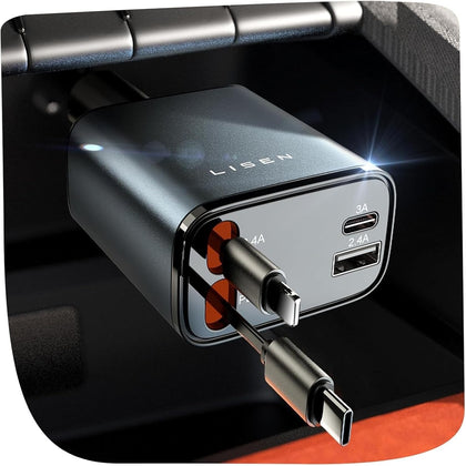 Retractable Car Charger, 84W Car Charger USB C Fast Charger Adapter for iPhone, Car Accessories for Men Women, Gifts