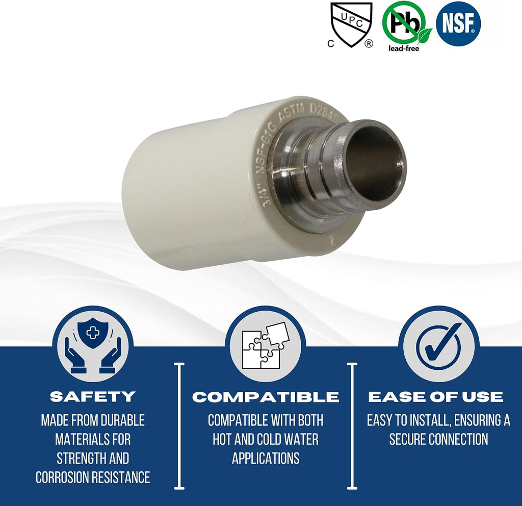 2 Pack XFITTING 3/4 in Pex x 3/4 in CPVC Coupling, Brass Pex B Crimp