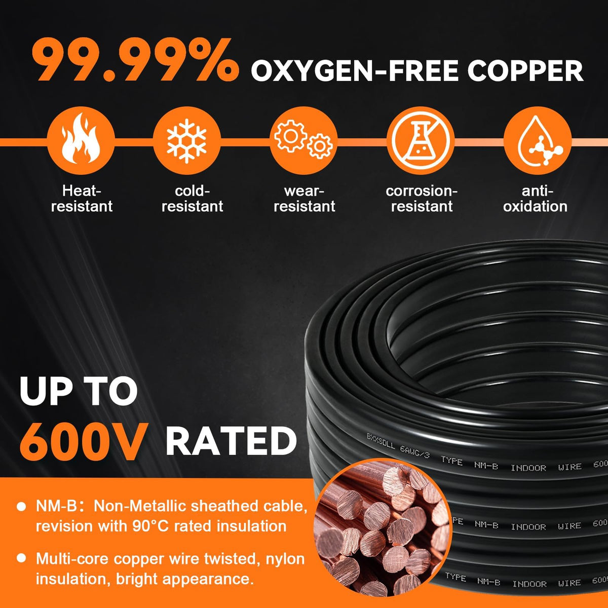 35FT 6/3 NM-B Wire with Ground 6/3 Electrical Wire 6/3 W/G Cable NMB Wire
