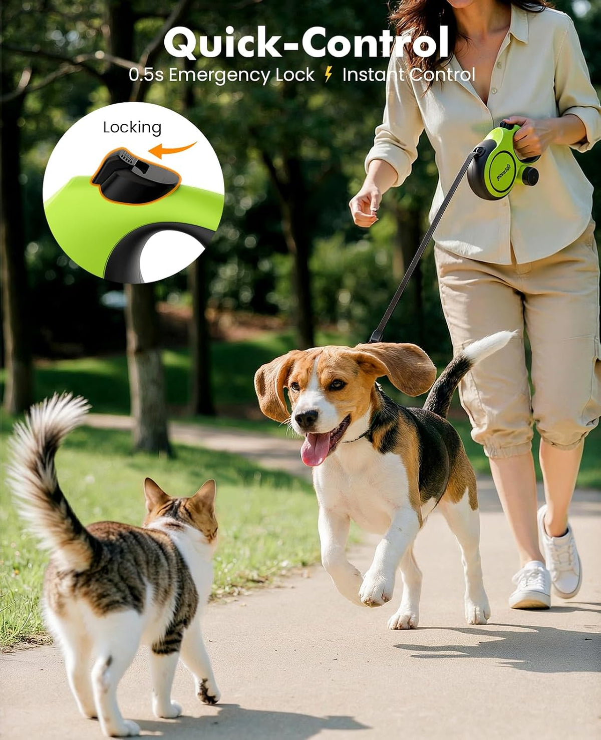 16.4ft Retractable Dog Leash with 1.6ft Chew Proof Steel Cable