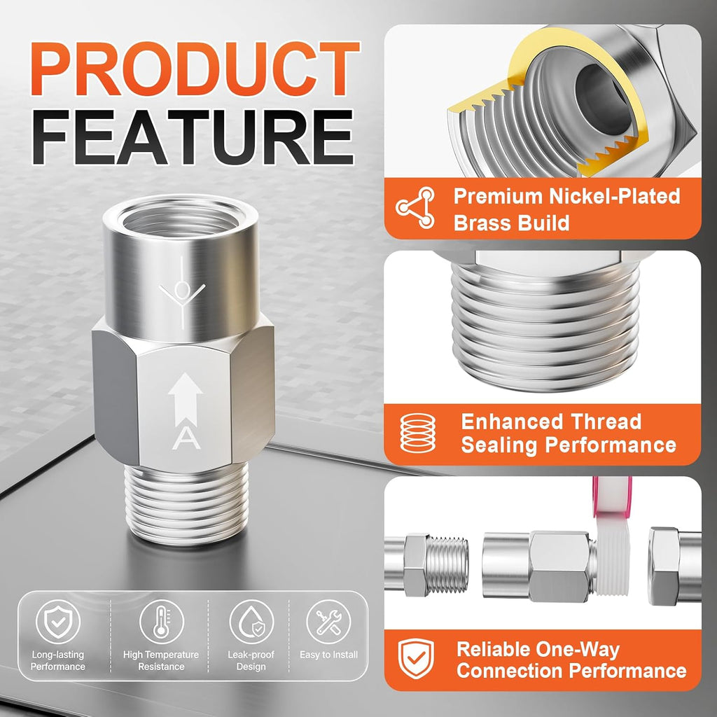 GASHER 2pcs 1/4" MNPT x 1/4" FNPT One-Way Non-return Check Valve
