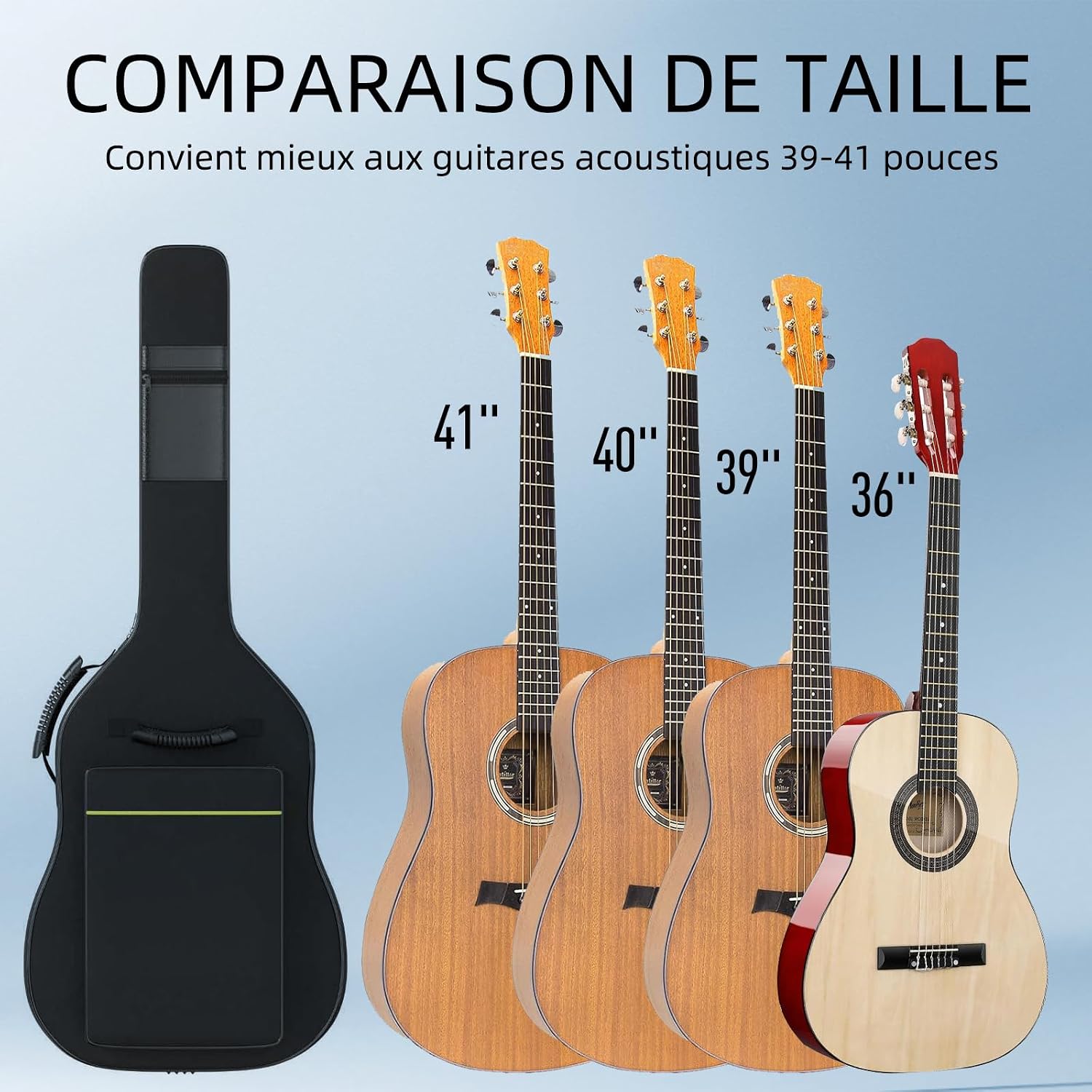 Acoustic Guitar Gig Bag - 0.35 Inch Foam Padding Fit 39-41 Inch, Waterproof, Black with Hanger Loop