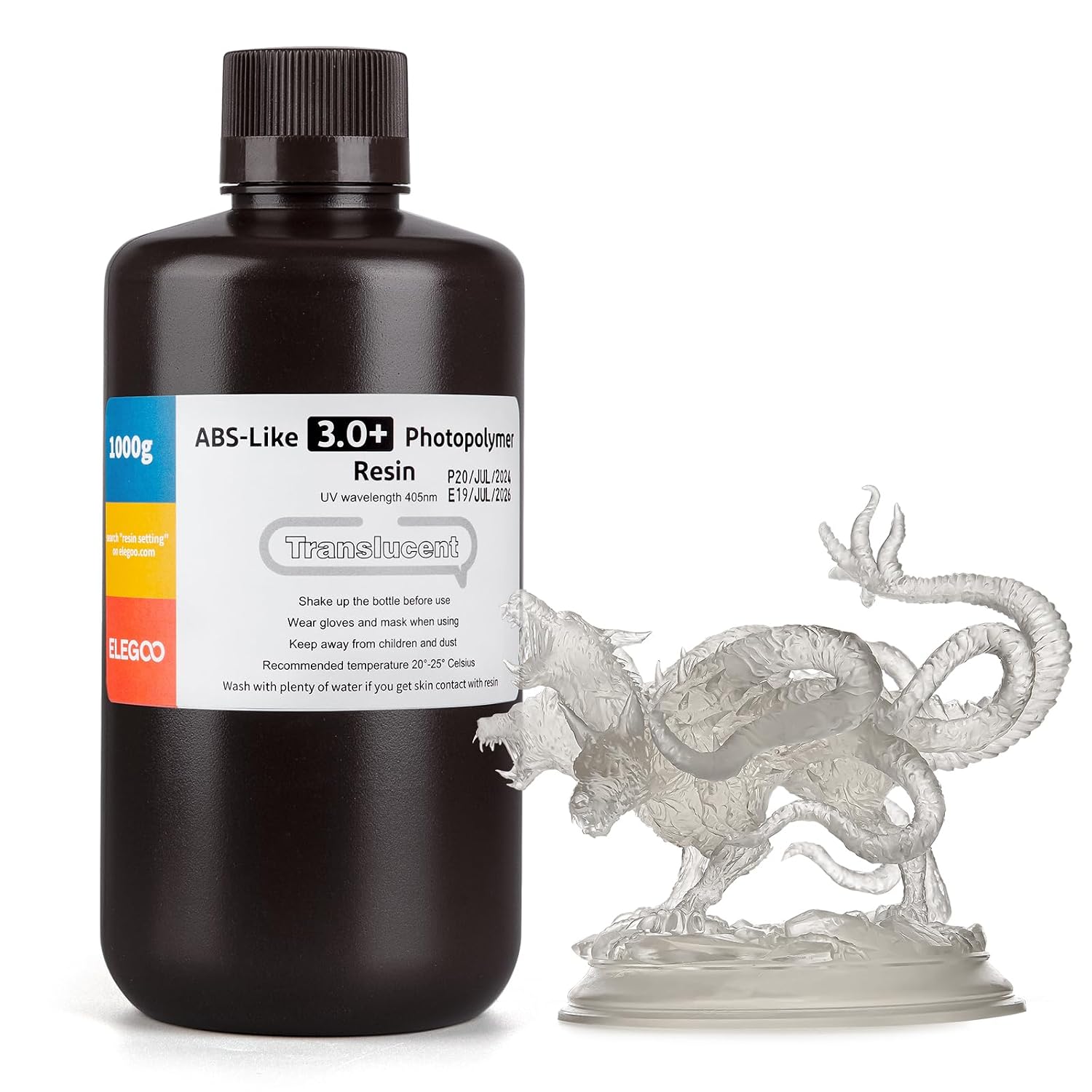 ELEGOO ABS-Like 3.0+ 3D Printer Resin Translucent 1000g | Upgraded 3D Printer Photopolymer Resin, Higher