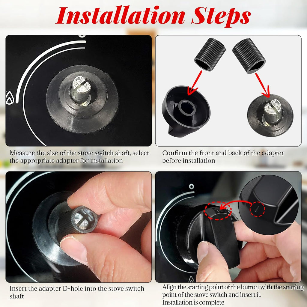 4 Pack Black Control Knobs Replacement with 12 Adapters, Stove Knobs Replacements, Universal Control Knobs for Oven Stove Range
