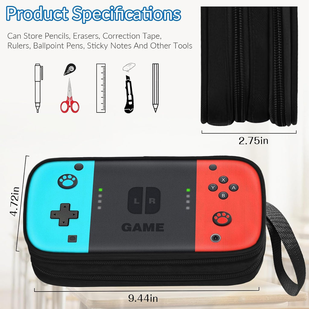 Large Pencil Case for Boys - Boys Pencil Pouch with Zipper Compartments - Big Capacity Pen Box Gamer Pen Bag