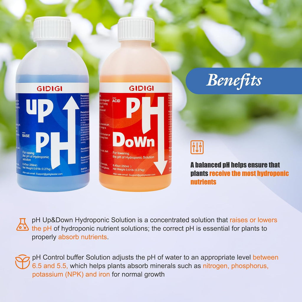 Hydroponics pH Up Down Solution pH Control Kit pH Adjuster | Aquaponic, Balance Nutrient Solution, Include pH Test