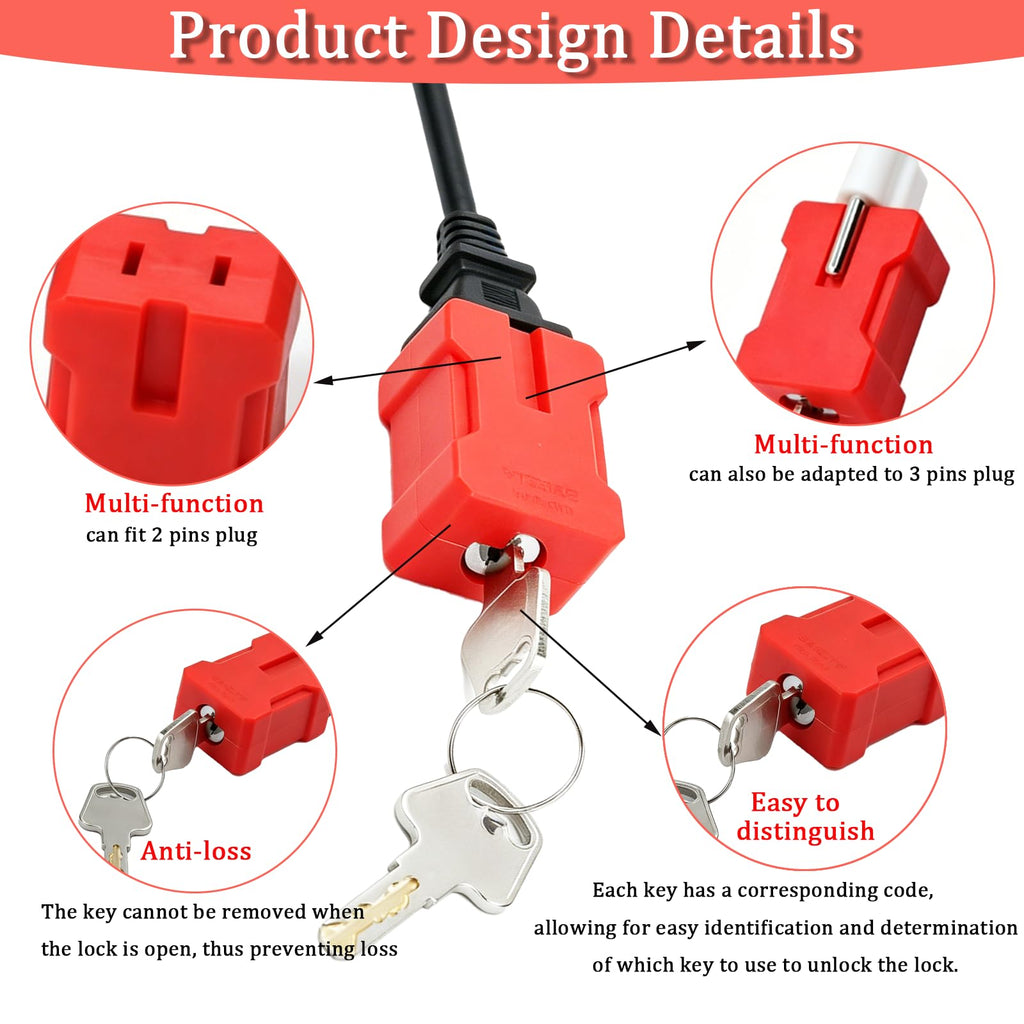 Plug Lockout Device for Cords Electrical, 2 Pack with Keys for 2 & 3 Prong