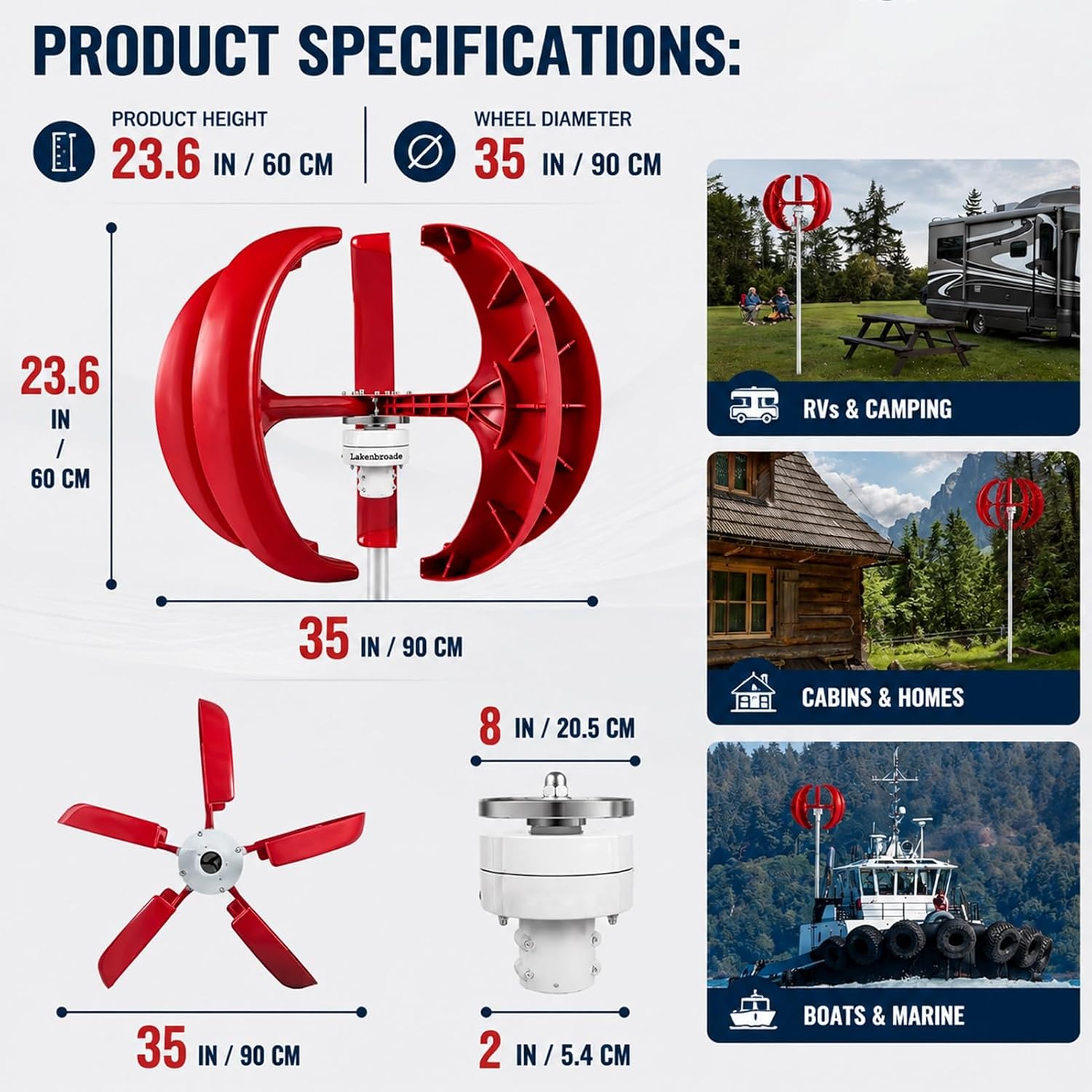 Vertical Axis Wind Generator,12V 5 Blade Permanent Magnet Generator | Electromagnetic Brake provides Safety