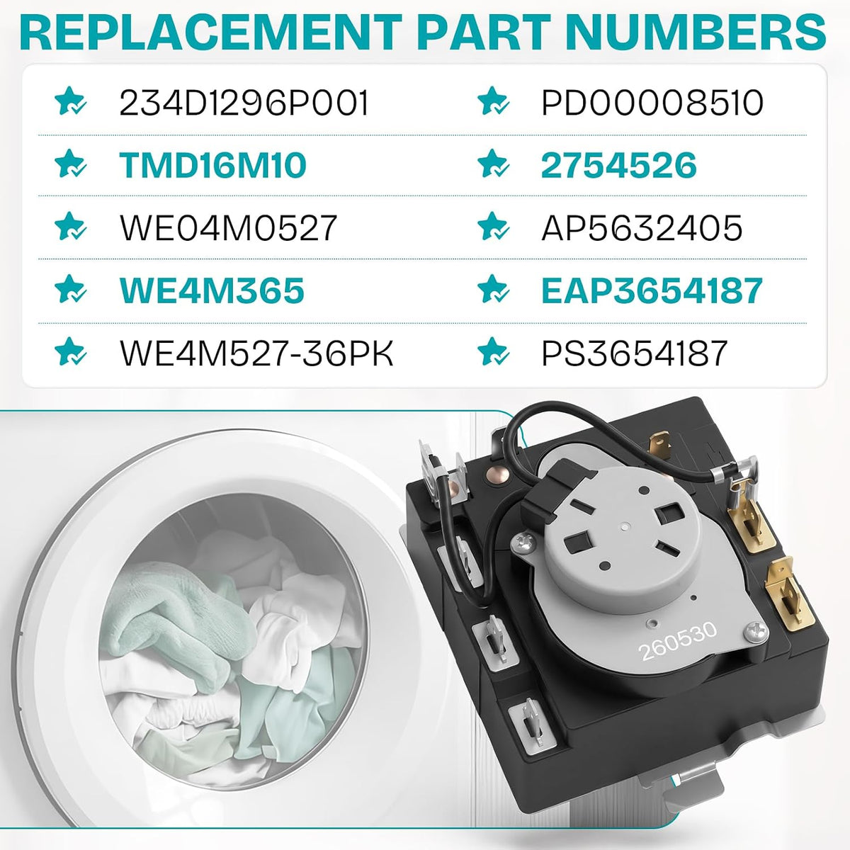 WE4M527 234D1296P001 TMD16M10 Dryer Timer Replacement for GE Dryers