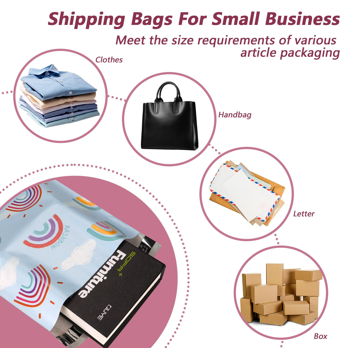 Poly Mailers 12x15.5 Inch, 50 Pack, Rainbow Self-Seal Shipping Bags