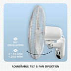 Classic Oscillating Wall Mount Fan, 3 Speeds, White-16in, 2 Pack