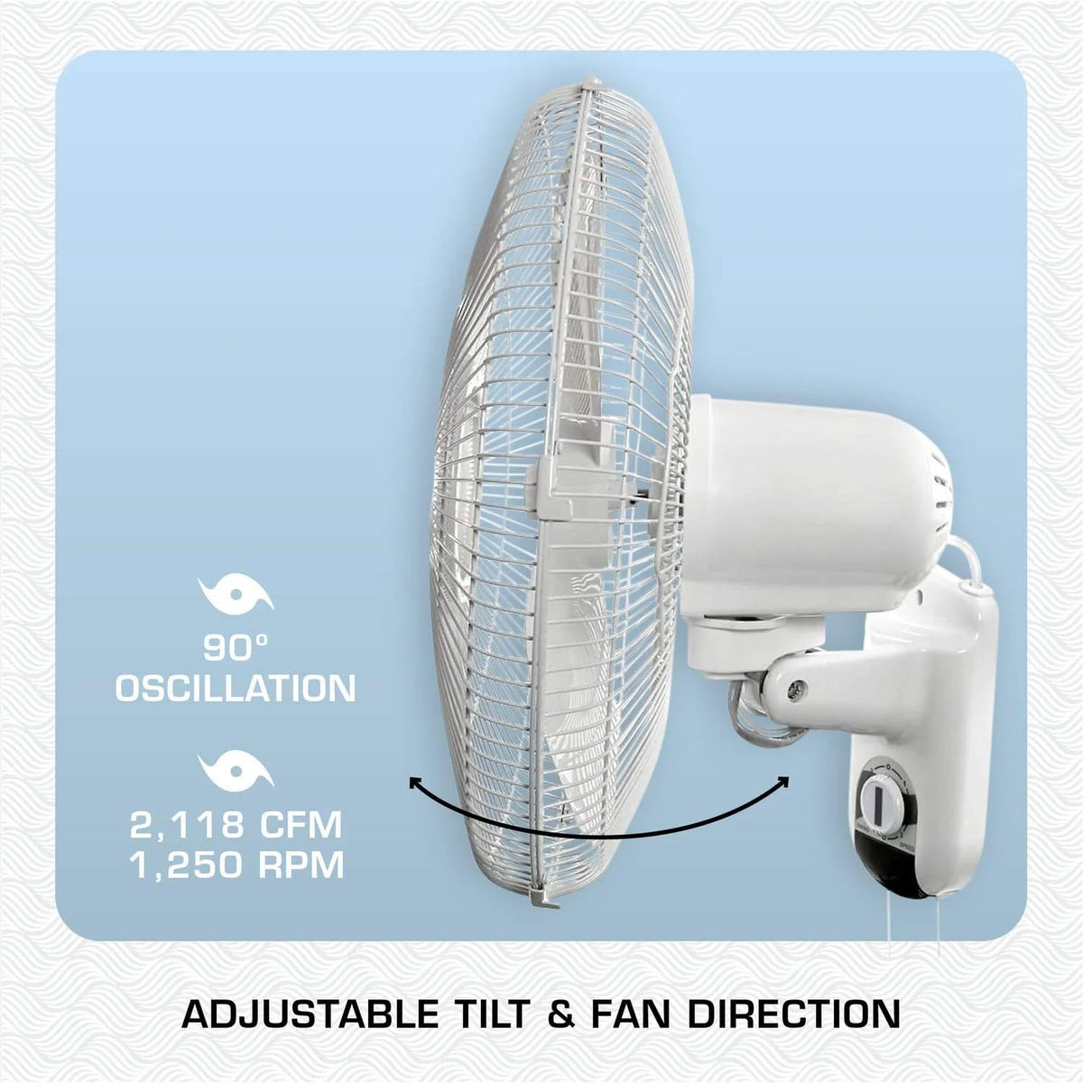 Classic Oscillating Wall Mount Fan, 3 Speeds, White-16in, 2 Pack