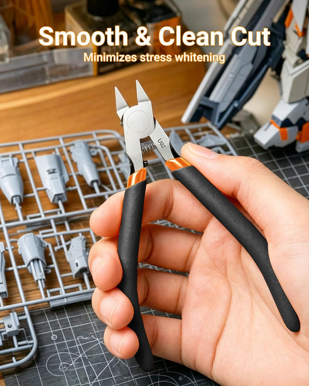 U02 Ultra-thin Single Edge Model Nippers 4.9in Plastic Sprue Cutter | Trim 3mm plastic model kit Cleaning up 3D