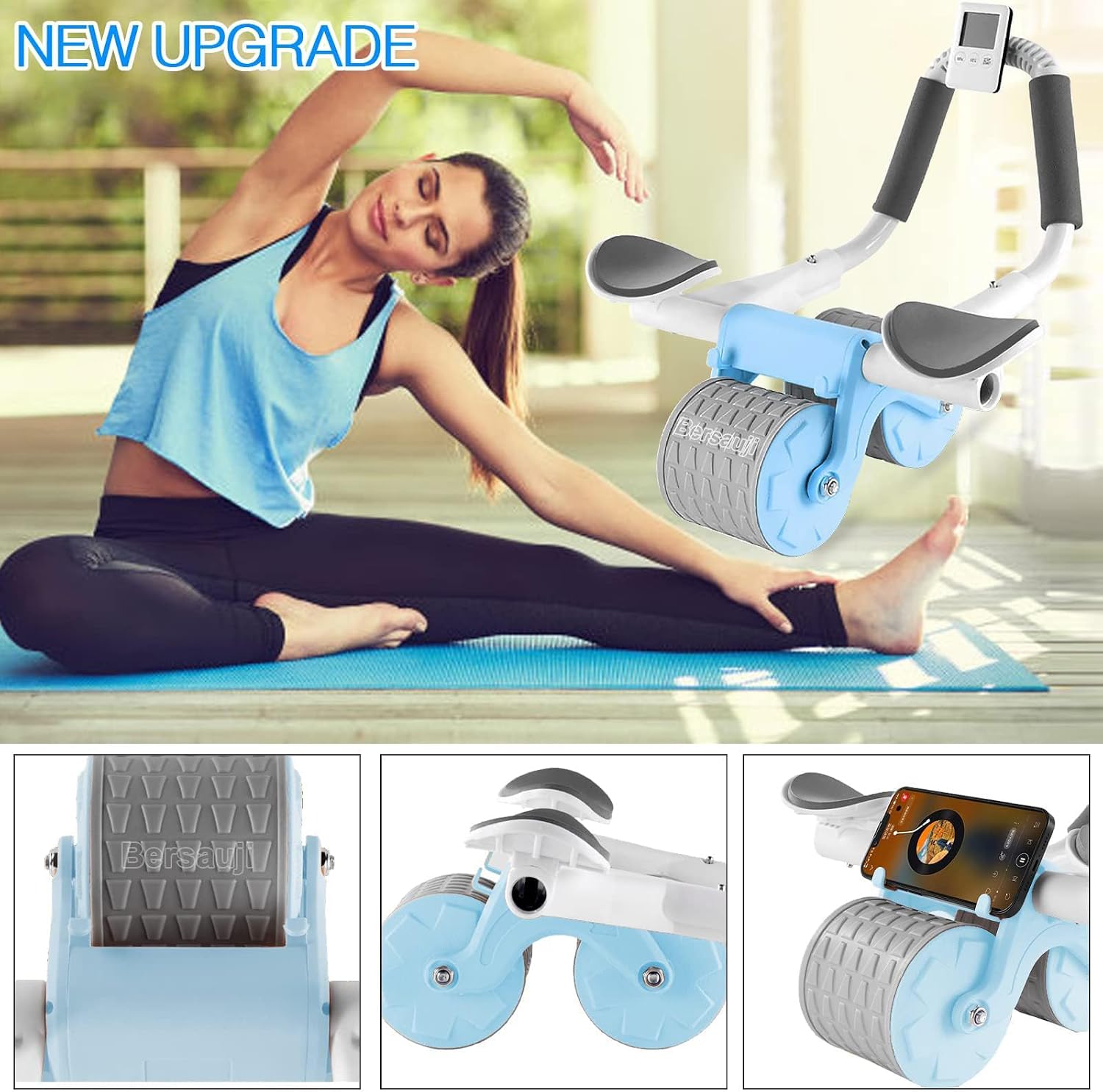 2026 Upgraded Ab Roller Wheel with Knee Mat &Timer - Automatic Rebound Abdominal Wheel with Elbow Support, Abs
