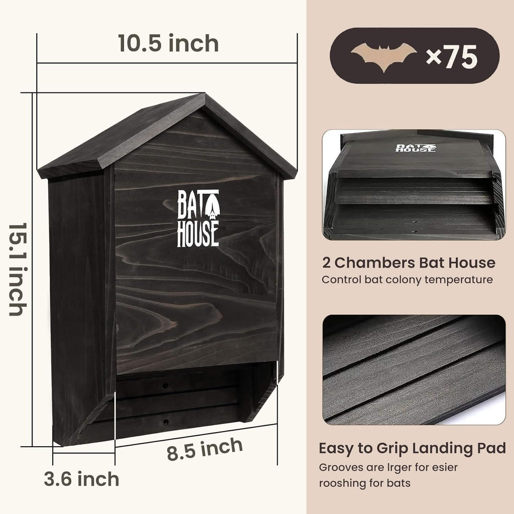 Bat Houses for Outdoors for Tree, 2 Chamber Bat Boxes for Outside to Attract Bats to Land and Roost, Durable and Easy