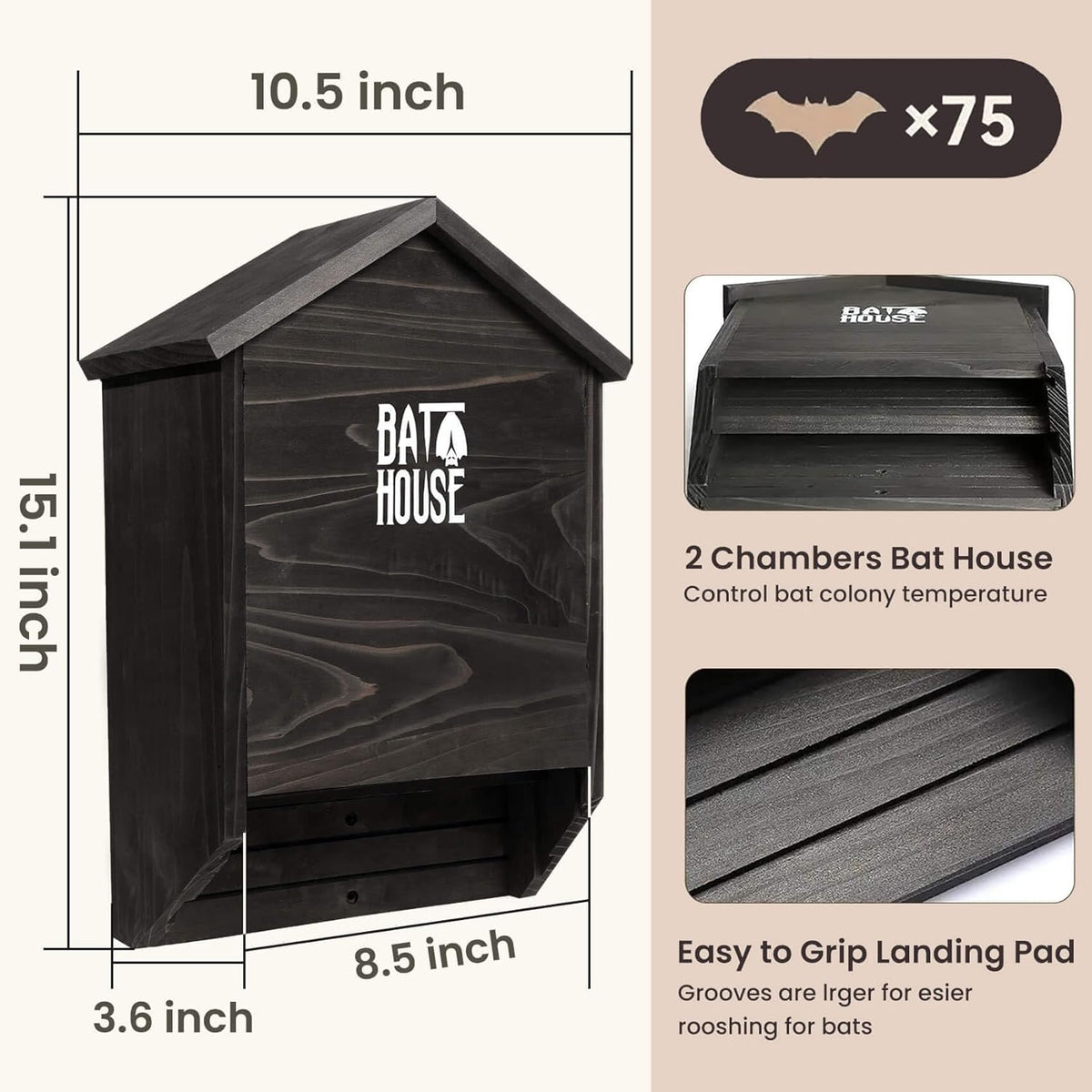 Bat Houses for Outdoors for Tree, 2 Chamber Bat Boxes for Outside to Attract Bats to Land and Roost, Durable and Easy