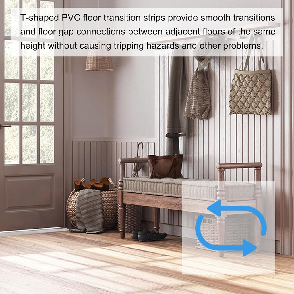 T-Molding Transition Strips, 3.28 ft x 1.97" (L x W) PVC Floor Flat Divider Strip Self Adhesive Vinyl Flooring Edging