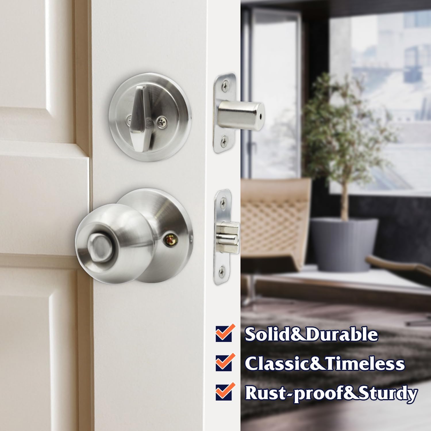 Entry Door Knob and Single Cylinder Deadbolt Combo,Keyed Alike Combination Sets Door Locksets, Satin Nickel Front