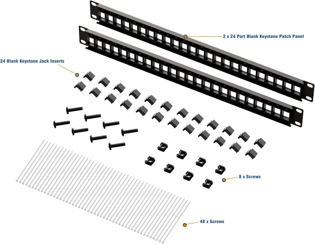 iwillink Blank Keystone Patch Panel 24 Port, Network Patch Panel 1U, 2-Pack