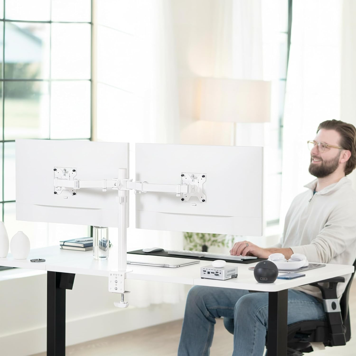 Dual Monitor Desk Mount for 13 to 30 inch Screens, STAND-V002W | White, Articulating, Adjustable Monitor Arm, Grommet