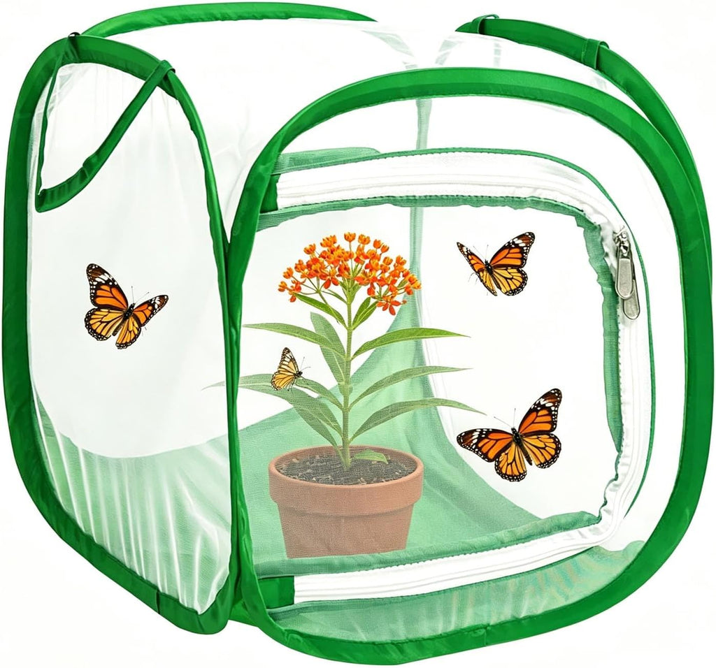 Butterfly House Habitat Insect Cage Clear See Through Pop-up Collapsible Butterfly Enclosure-Small 12"x12"x12"