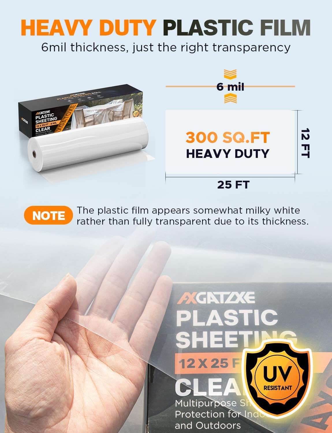 6 Mil 12x25 FT Heavy Duty Greenhouse Plastic Sheeting, 1-Roll