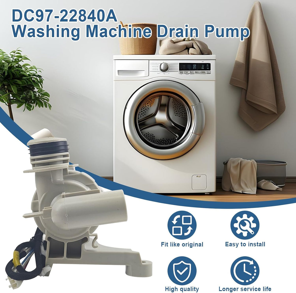 DC97-22840A, DC31-00201A Drain Pump Assembly Compatible with Samsung Washer