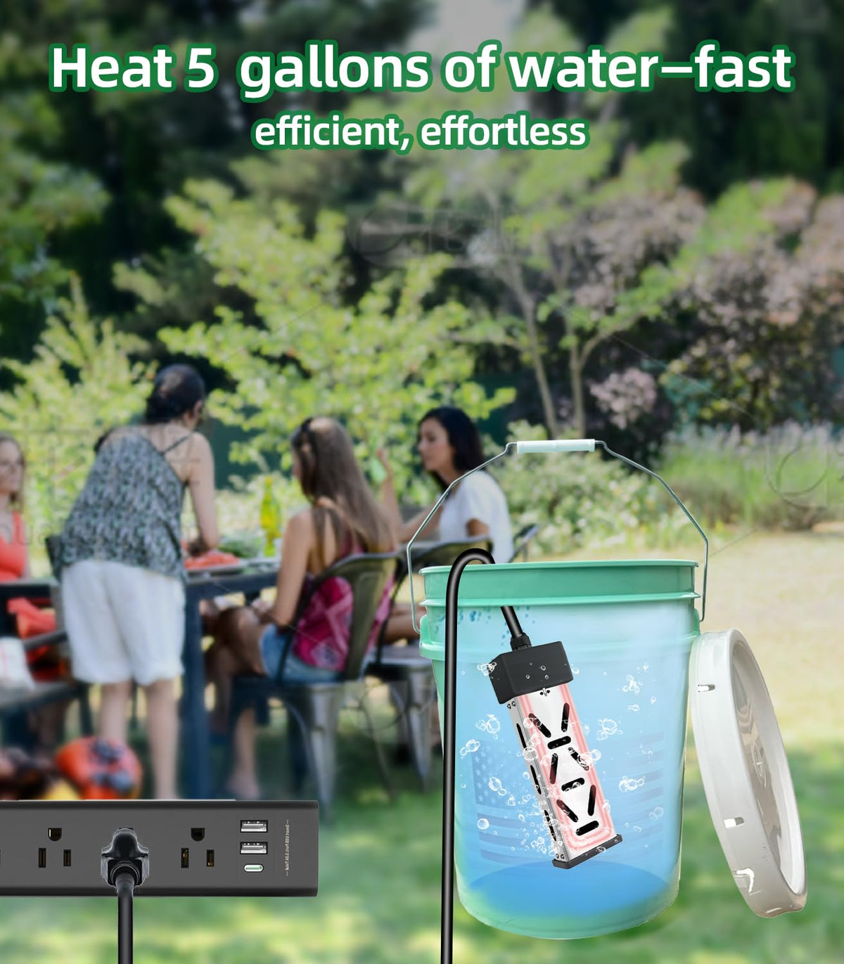 Immersion Water Heater 1800W, Portable Mini Pool Heater, Bucket Heater, Adjustable Thermostat, Real Time Temperature