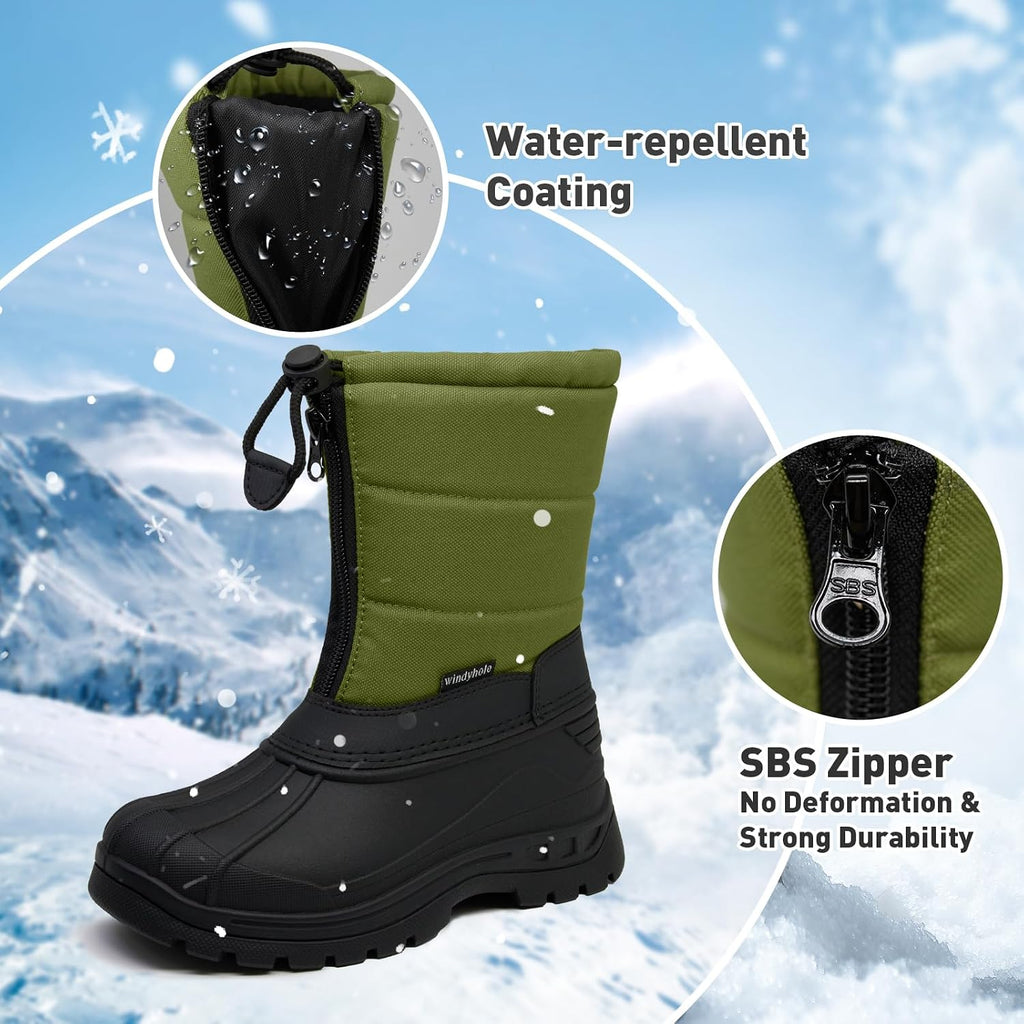 Kids Waterproof Fleece Warm Non-Slip Winter Snow Boots(Grey,1 Big Kid) | Waterproof Non-slip Boys Boots