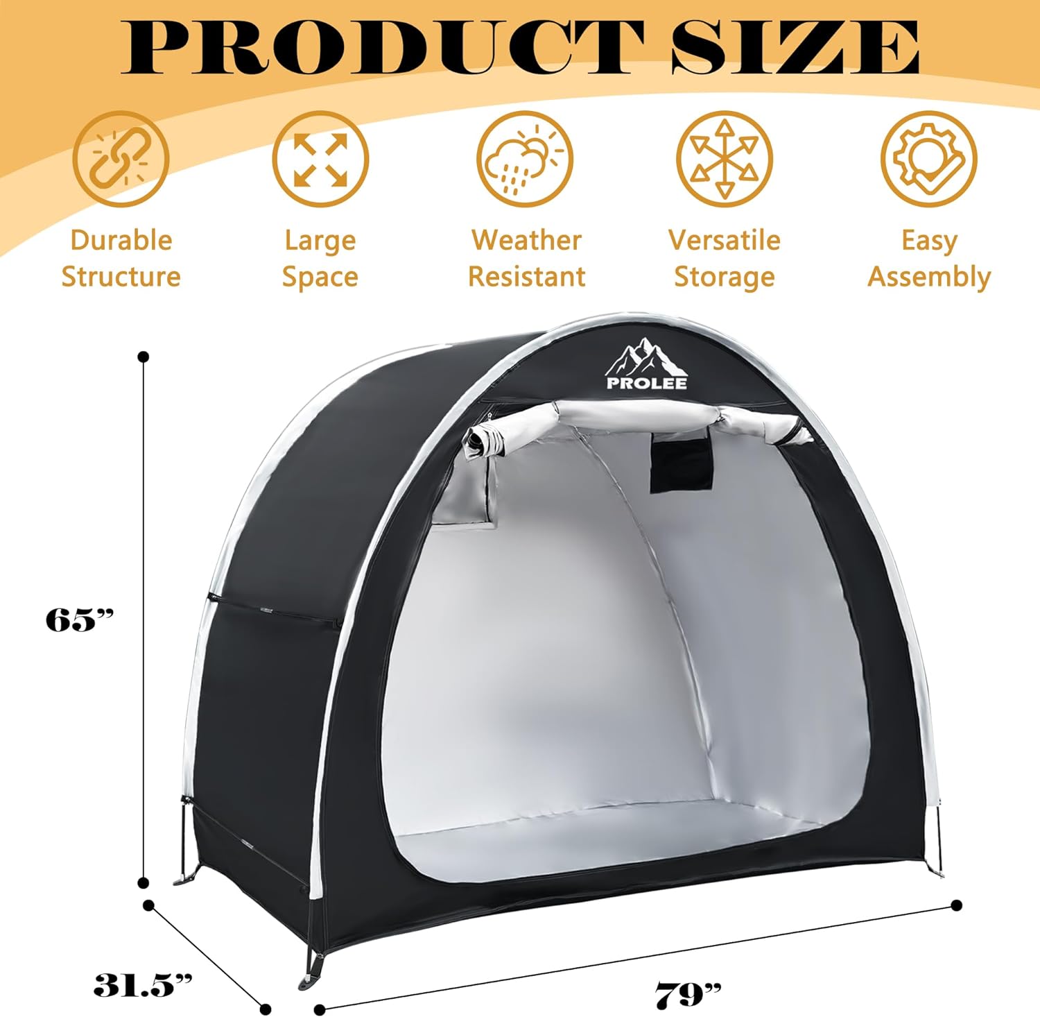 Bike Shed 6.6FT, Waterproof Oxford Fabric Storage Tent for 2 Bikes, Outdoor Storage with Window Design, Black | 210D