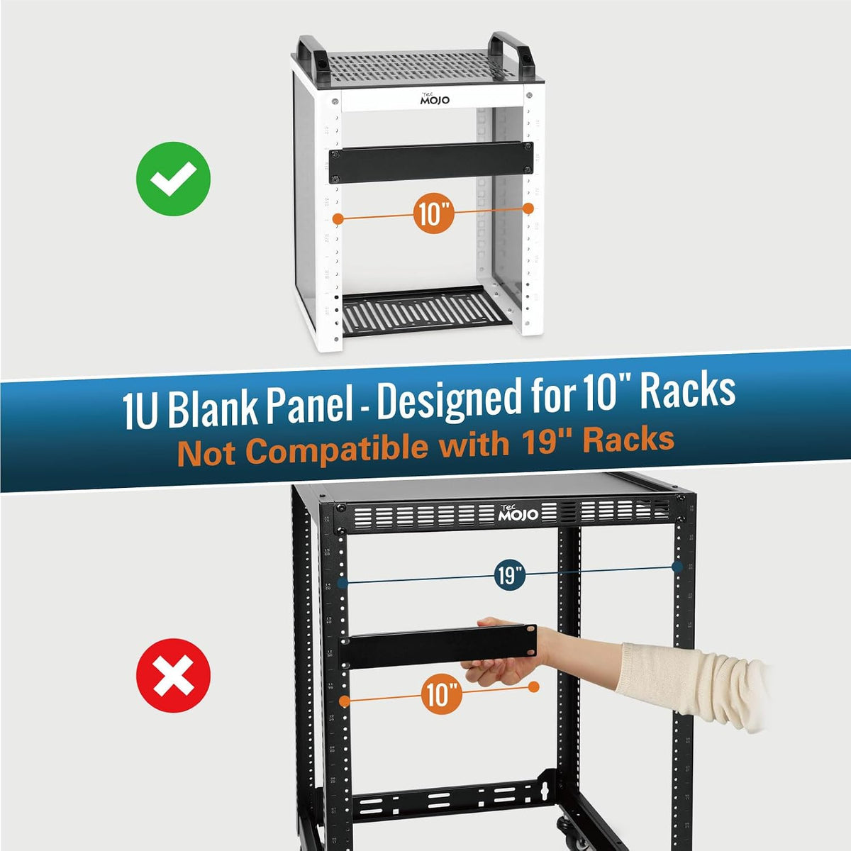 Tecmojo 2 Pack 1U Blank Rack Mount Panel, Steel Patch Panel Filler for 10" Server Rack, Network Cabinet, Data Center, Home Labs, Black