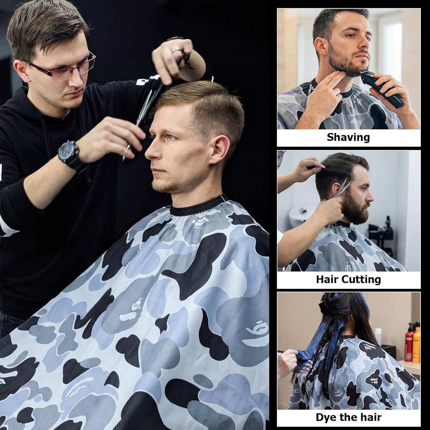 Professional Hair Cutting Cape Waterproof Barber Cape for Men Polyester Hair Styling Cape with Elastic Neckline