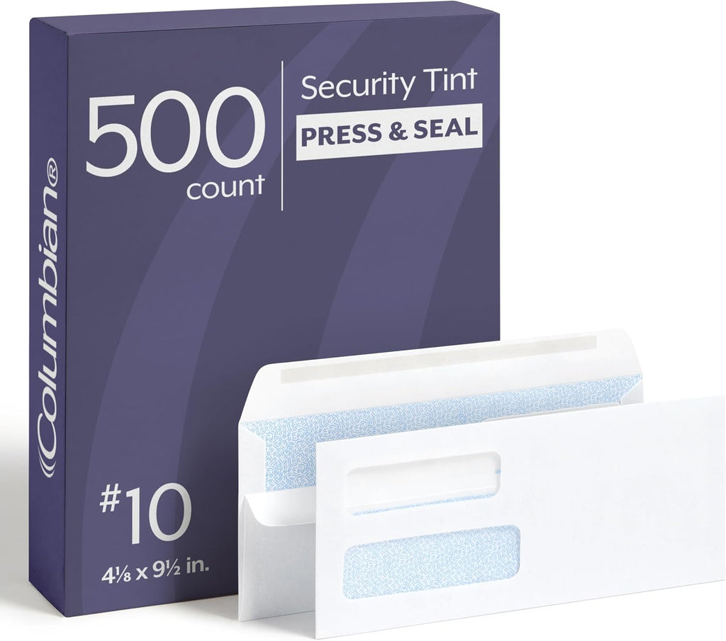 #10 Security Envelopes, 500 Pack, Double Window Self Seal Envelopes for Invoices, QuickBooks Checks and Business