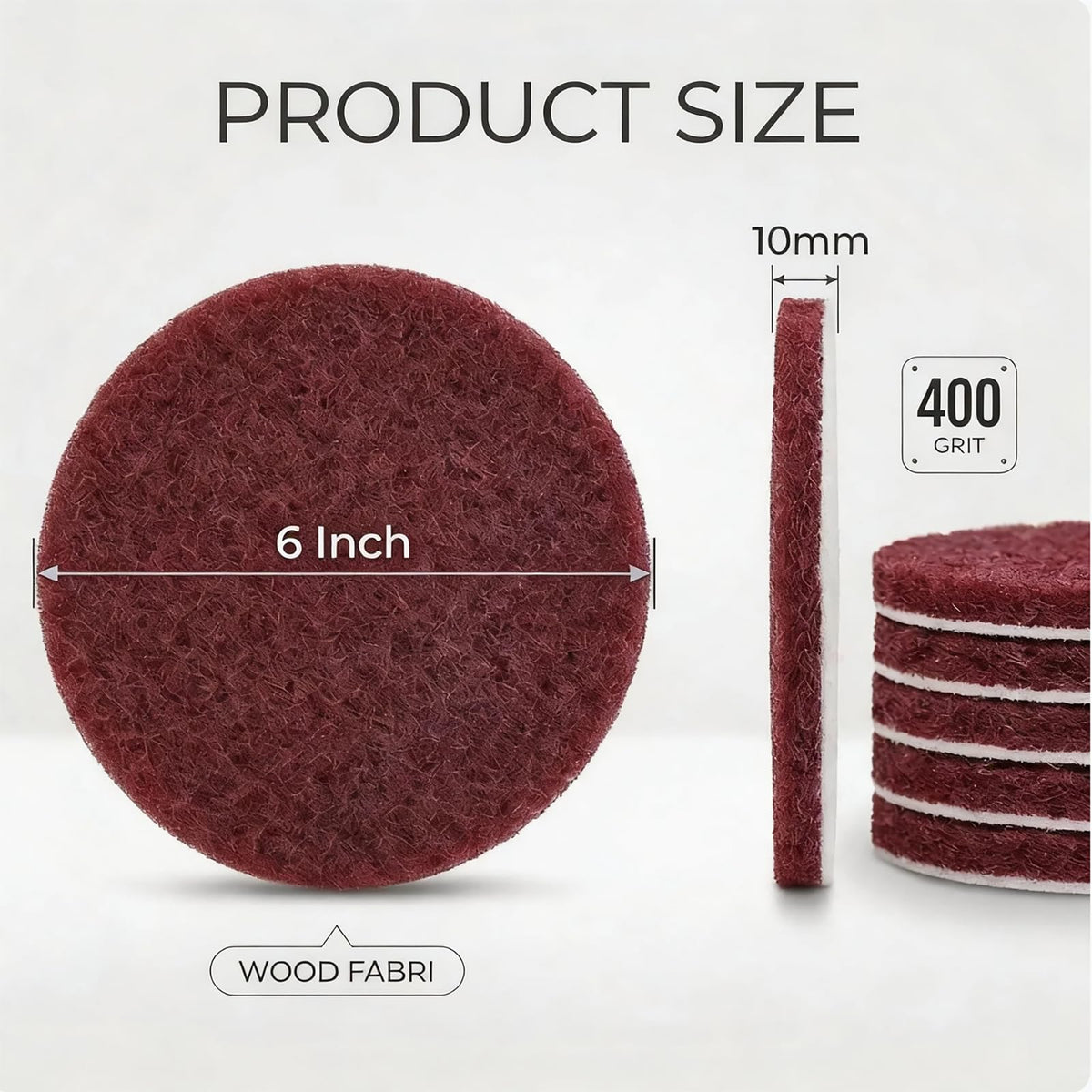 10 Pack 6 Inch 400 Grit Hook and Loop Scrubber Scouring Pads