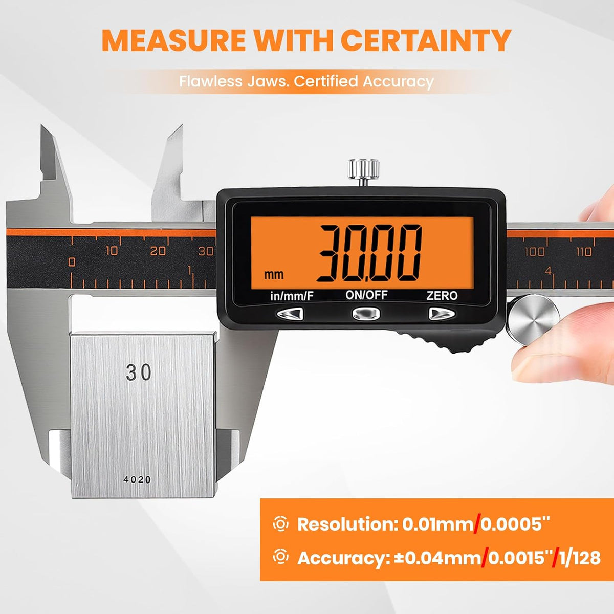 HARDELL Digital Caliper 12" USB-C Charging – Orange Display, Non-Backlit