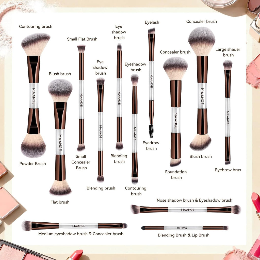 13 Pcs Foundation Makeup Brush Set With Bag, Make up Brushes, Double-End Multi Functional Makeup Brushes
