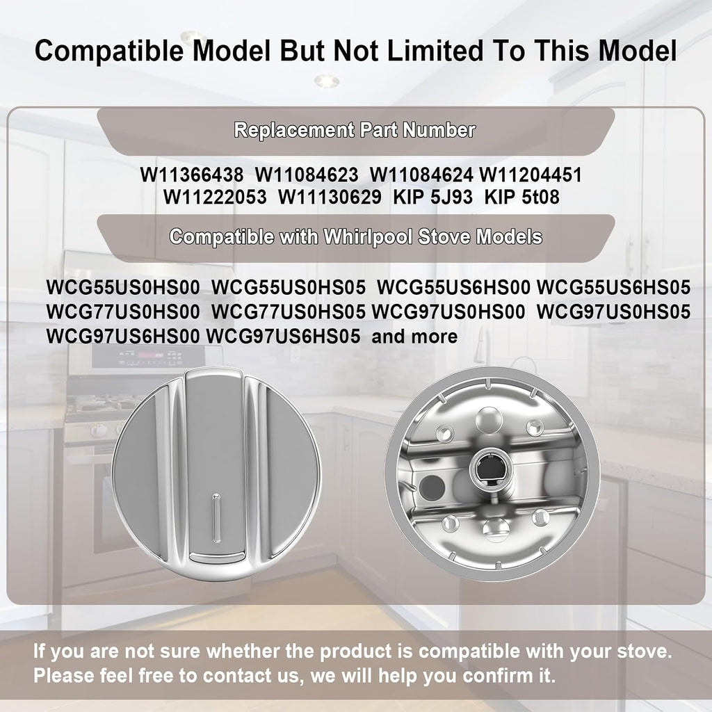 W11366438 Stove Knobs Compatible with Whirlpool Gas Cooktop Knobs - 5 Pack | WCG55US0HS00 WCG55US0HS05 WCG55US6HS00