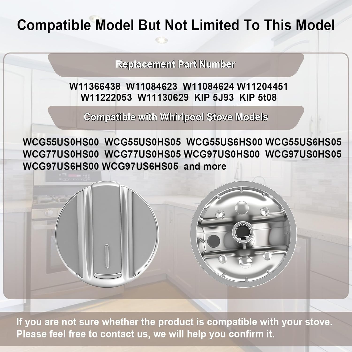 W11366438 Stove Knobs Compatible with Whirlpool Gas Cooktop Knobs - 5 Pack | WCG55US0HS00 WCG55US0HS05 WCG55US6HS00
