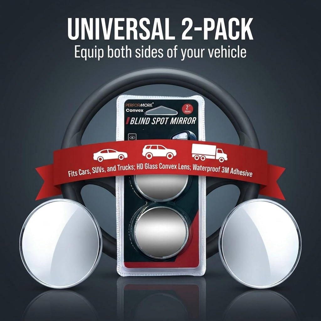 Blind Spot Mirror 2 Pack, 2 Inch Round HD Glass Convex Mirror for Car, Wide Angle Side Rearview, Waterproof 3M