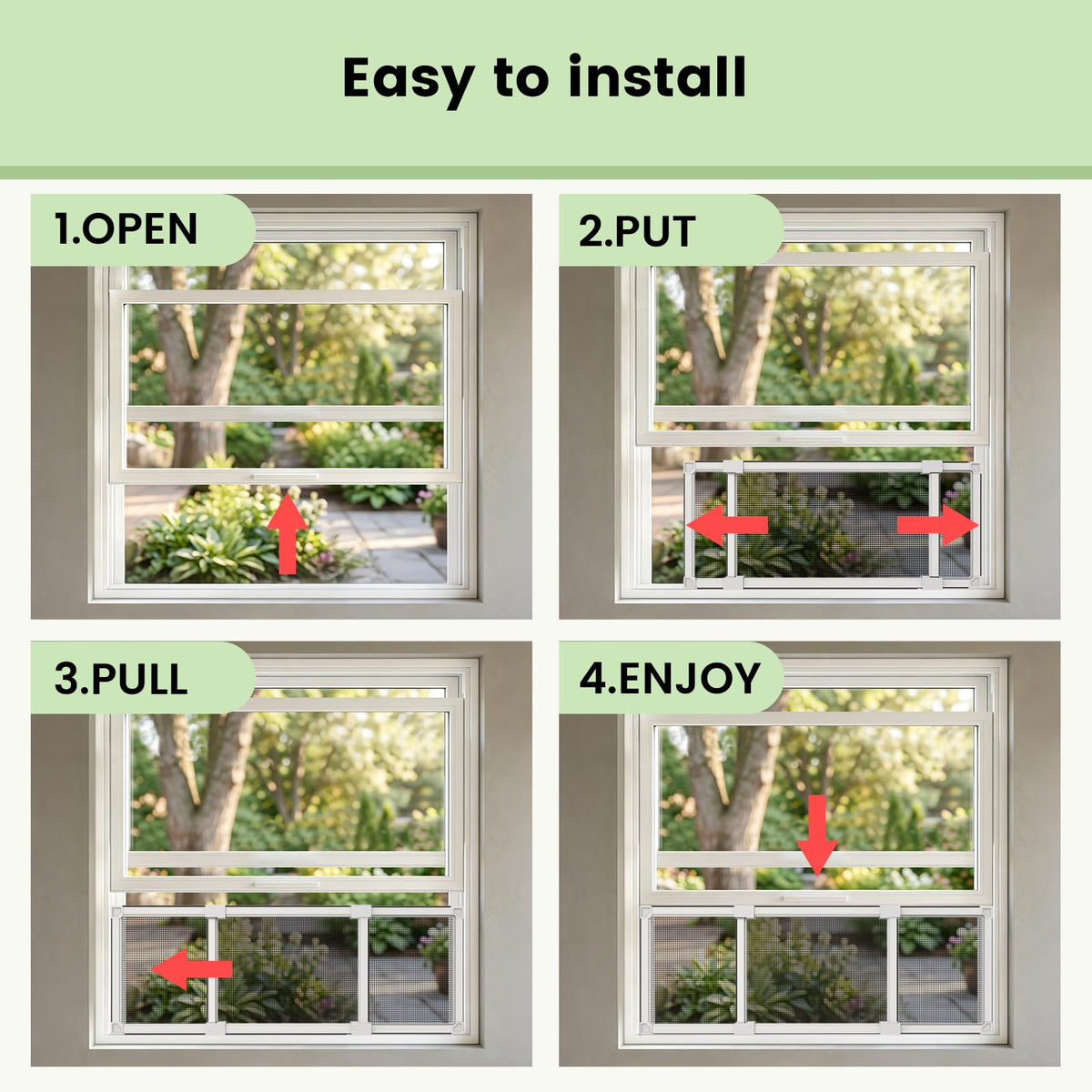 Adjustable Window Screen for Hung Windows, White Expandable Horizontal Sliding Screen, 10" H x 19-36" W with Black