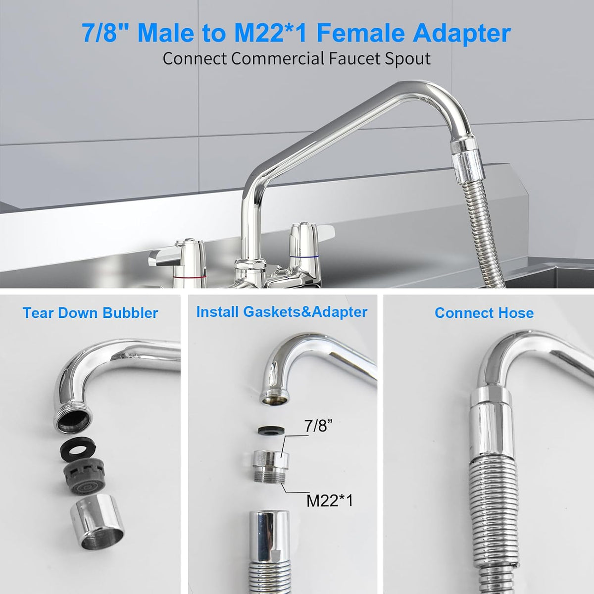 Spray Valve with 45" Pre Rinse Hose, Commercial Sink Sprayer Hose Pre Rinse Sprayer with Flexible Stainless Steel