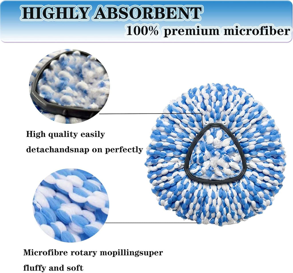 Spin Mop Replace Heads for O Cedar Rinse Clean 2 Tank System, Spin Mop Replacement Head 2 Microfiber Mop Refills, 1