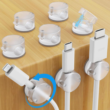 8 Pack Magnetic Cable Clips, Upgraded 360° Rotatable Cord Holder Clips for Nightstand, Desk Cord Organizer Adhesive