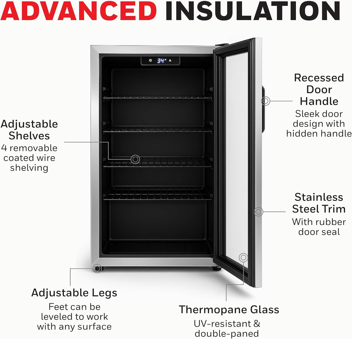 Beverage Refrigerator and Cooler, 116 Can Mini Fridge with Glass Door for Soda Beer or Wine for Office or Bar with